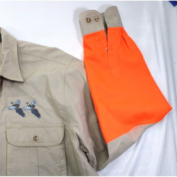 Hunters Select Mens Khaki & Orange Hunting Shirt L 100% Cotton With Embroidered - Picture 7 of 8